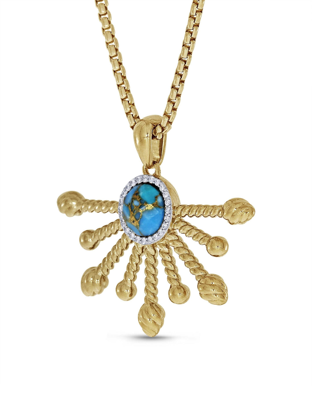 Turquoise and Diamond Half Sun Pendant in 14K Yellow Gold Plated Sterling Silver Emerald Raspberry