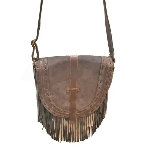 Fringe-Tassel Suede Leather Bohemian Crossbody Purse Silver Hestia