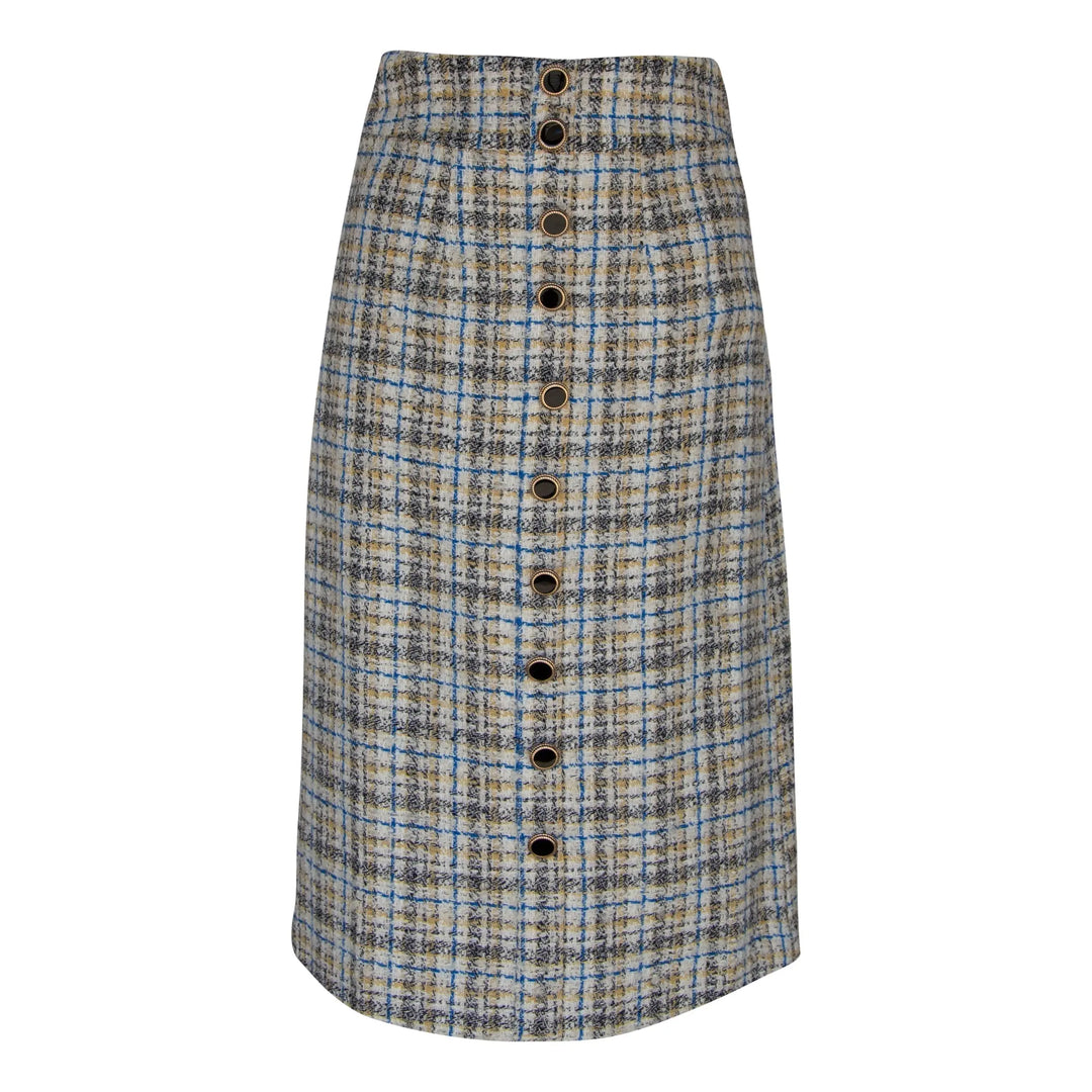 Elegant Plaid Tweed Pencil Skirt Mauve Daisy