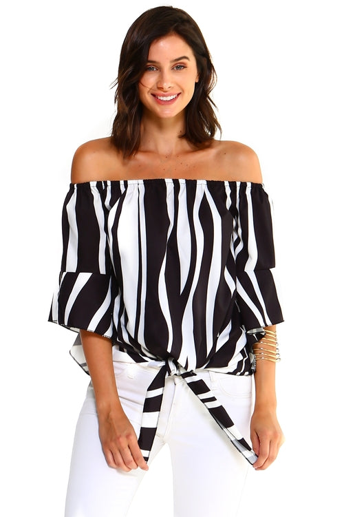 Women's Strapless Striped Bandage Blouse Ivory Felix