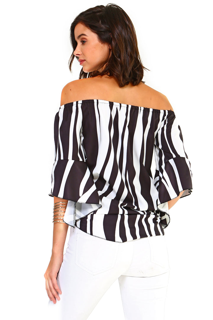 Women's Strapless Striped Bandage Blouse Ivory Felix