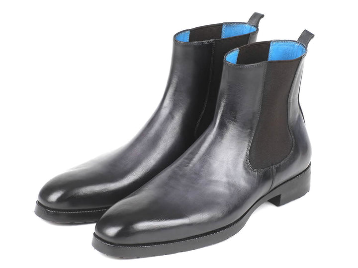 Artisan Hand-Painted Black & Gray Chelsea Boots for Men by Paul Parkman Ruby Ophion