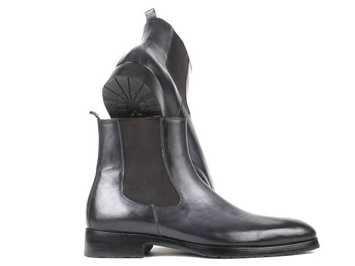 Artisan Hand-Painted Black & Gray Chelsea Boots for Men by Paul Parkman Ruby Ophion