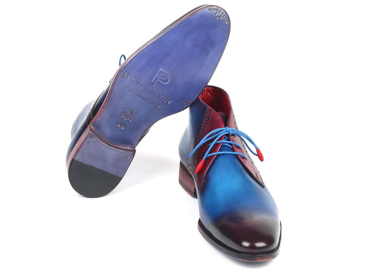 Artisan Blue & Purple Chukka Boots for Men by Paul Parkman Ruby Ophion