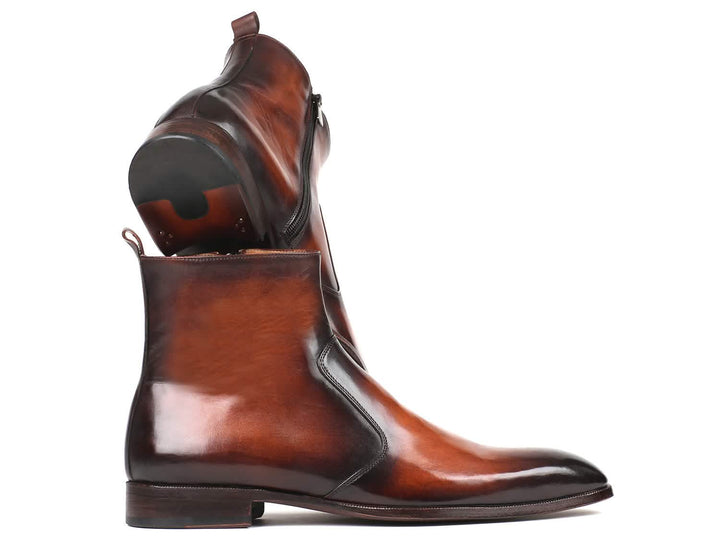 Artisan Crafted Brown Leather Zipper Boots by Paul Parkman Ruby Ophion