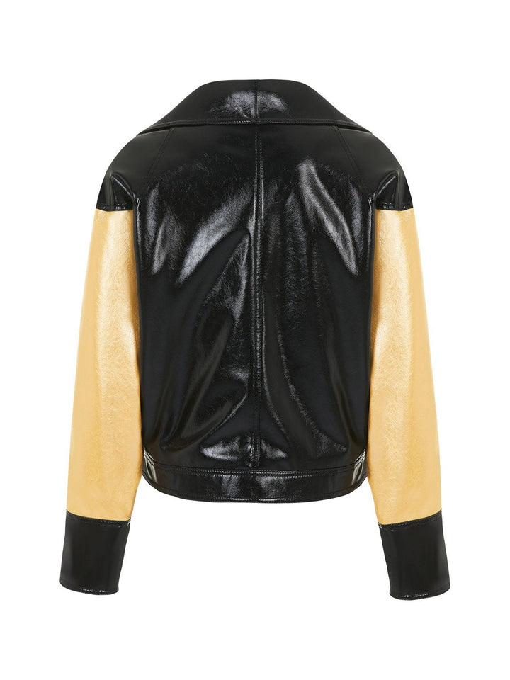 Wide Collar Patent Faux Leather Jacket Bronze Aphrodite