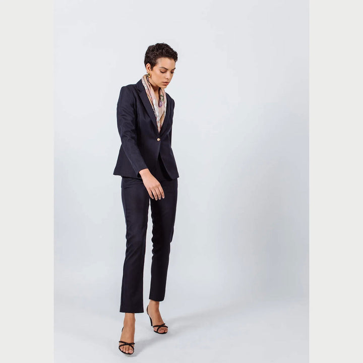 Navy Peak-Lapels Single-Breasted Blazer - Capri Clothes