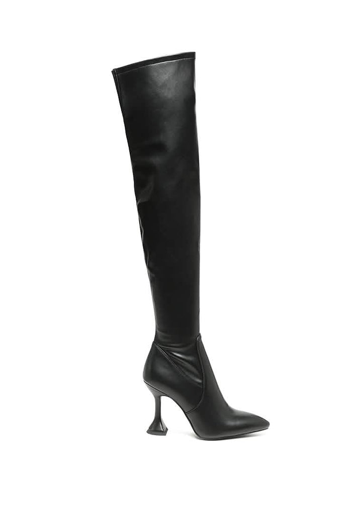 Sleek Brandy Faux Leather Over The Knee High Heeled Boots Ruby Smudge