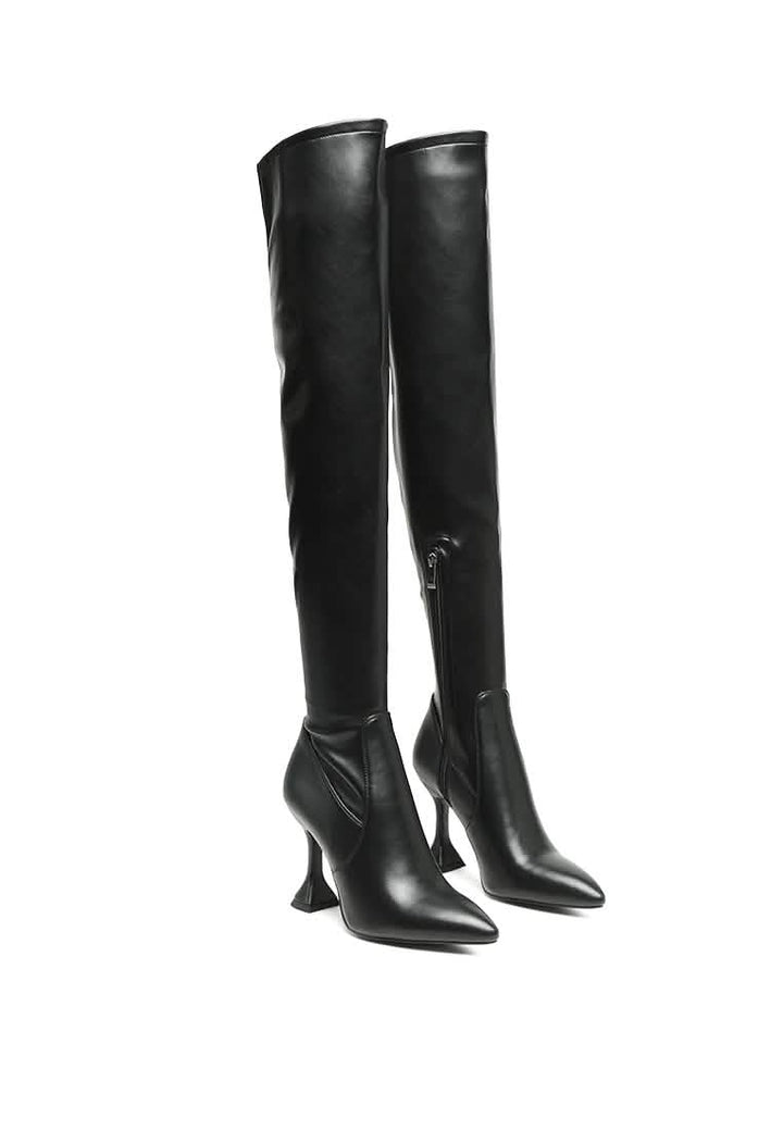 Sleek Brandy Faux Leather Over The Knee High Heeled Boots Ruby Smudge