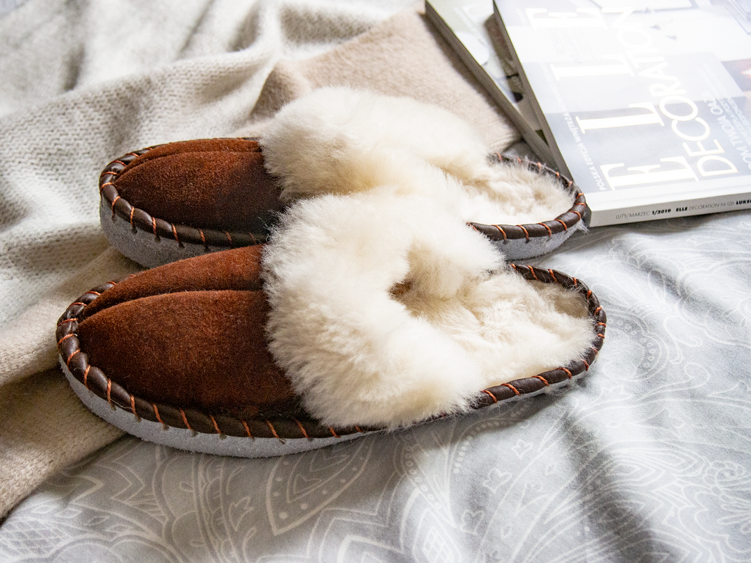 Brown Shearling Sheepskin Mules Blue Pallas