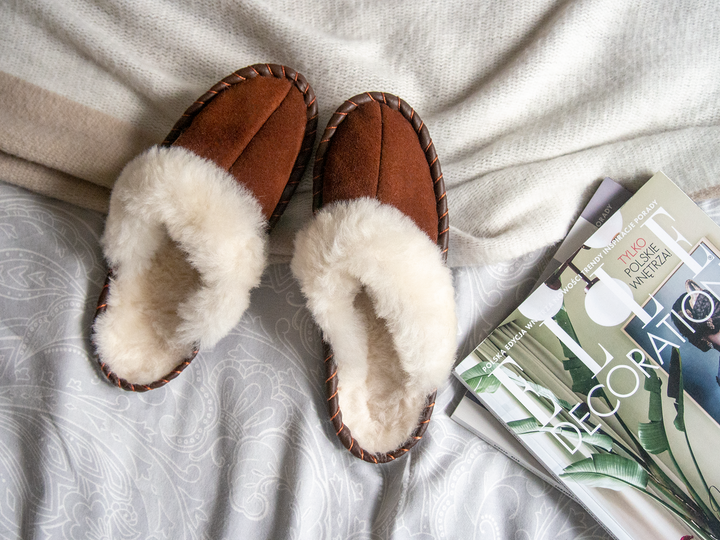 Brown Shearling Sheepskin Mules Blue Pallas