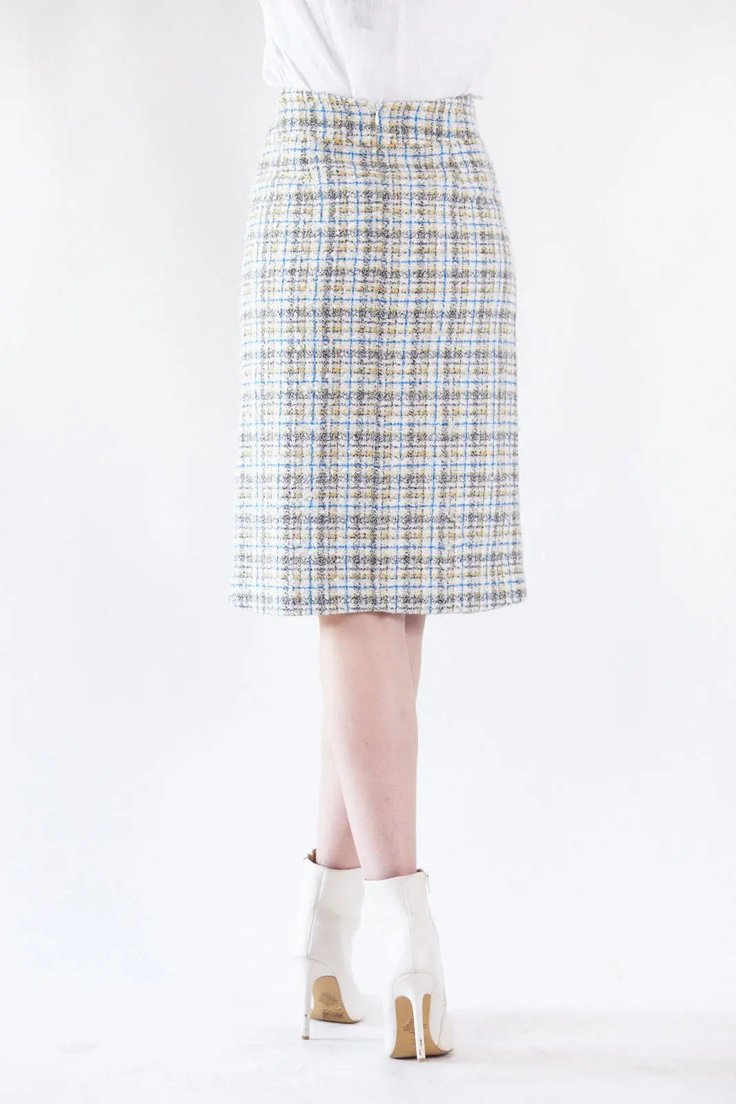 Elegant Plaid Tweed Pencil Skirt Mauve Daisy