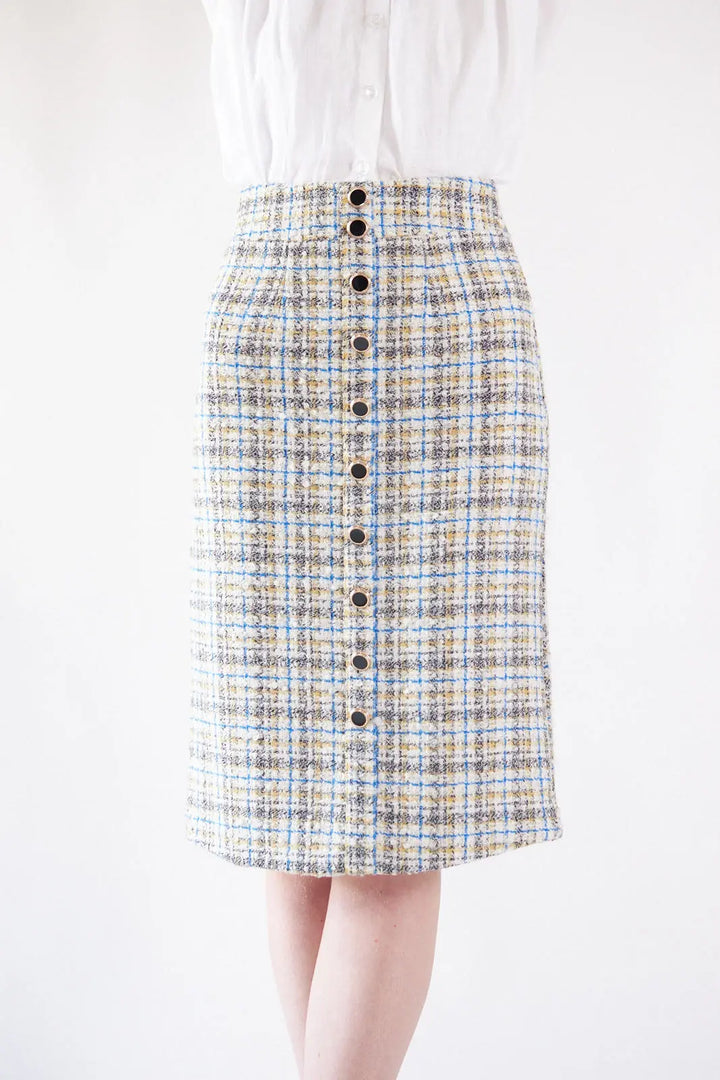 Elegant Plaid Tweed Pencil Skirt Mauve Daisy