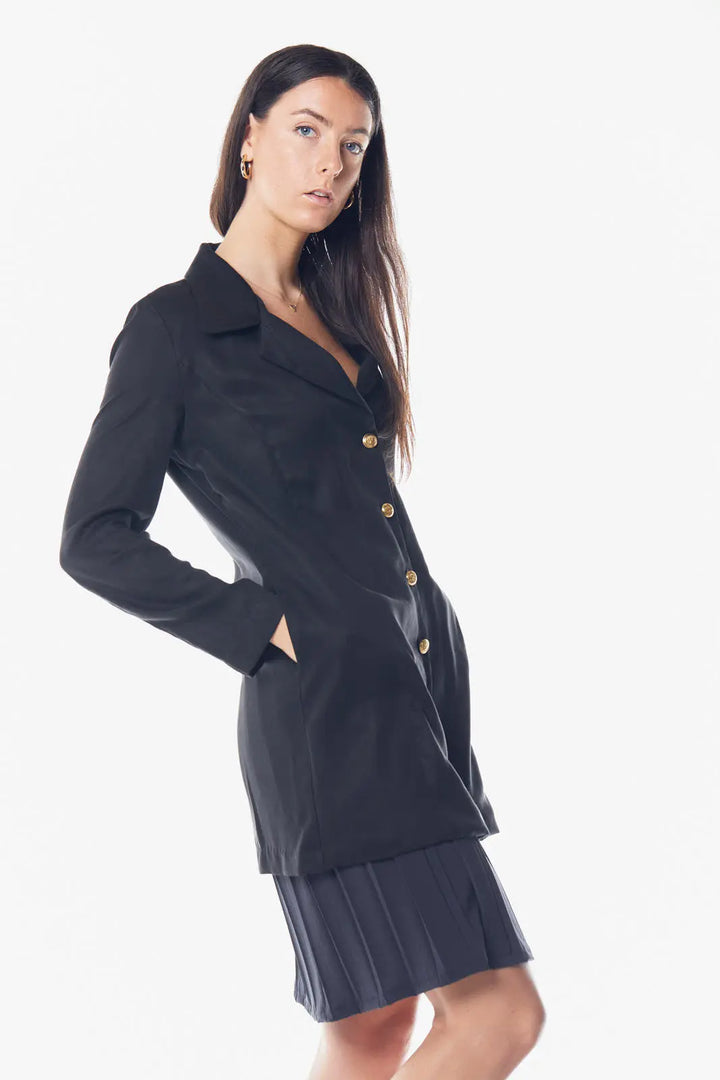 Chic Black Longline Blazer Dress Mauve Daisy