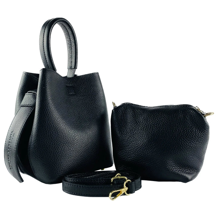 Italian Craftsmanship Genuine Leather Bucket Bag with Pouch - RB1006A Orchid Theia