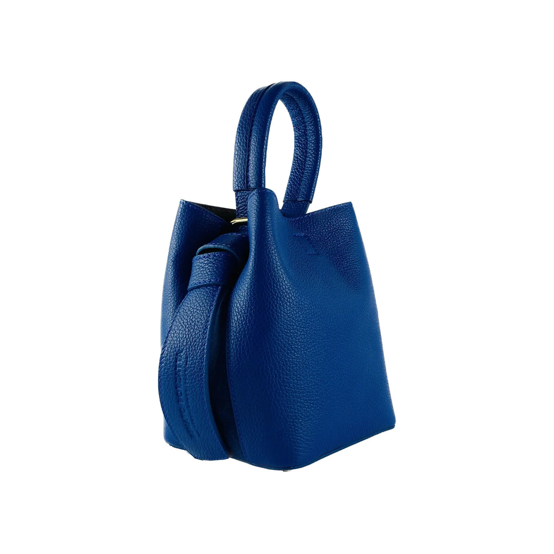 Elegant Royal Blue Leather Bucket Bag with Detachable Pouch - Crafted in Italy Orchid Theia