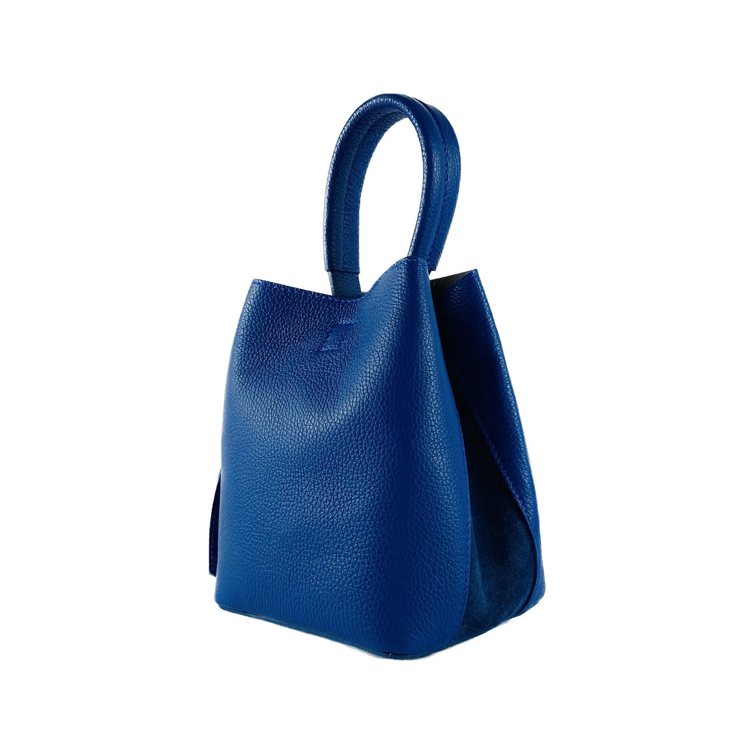 Elegant Royal Blue Leather Bucket Bag with Detachable Pouch - Crafted in Italy Orchid Theia