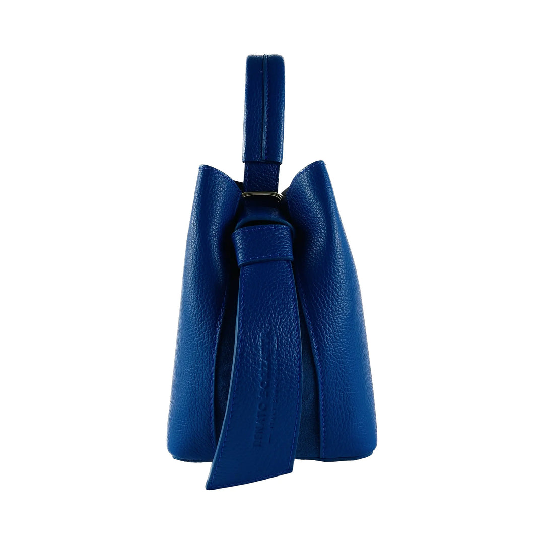 Elegant Royal Blue Leather Bucket Bag with Detachable Pouch - Crafted in Italy Orchid Theia