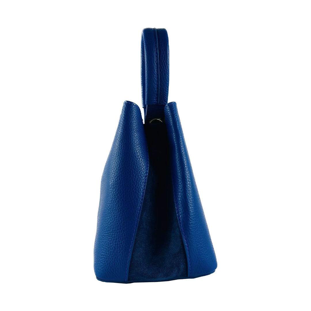 Elegant Royal Blue Leather Bucket Bag with Detachable Pouch - Crafted in Italy Orchid Theia