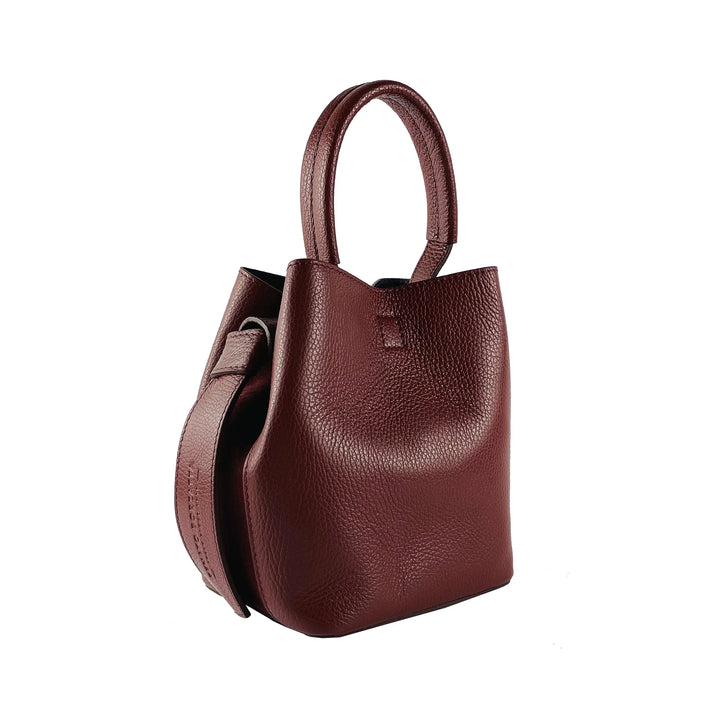 RB1006X | Luxurious Bordeaux Genuine Leather Bucket Bag with Pouch Orchid Theia