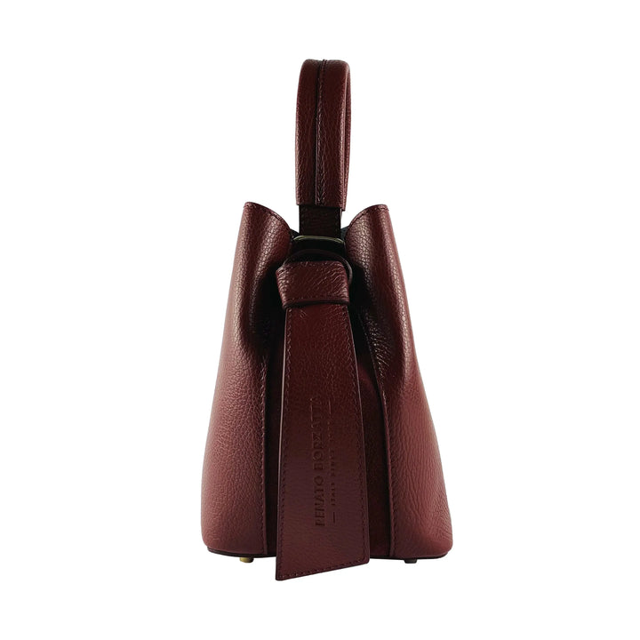 RB1006X | Luxurious Bordeaux Genuine Leather Bucket Bag with Pouch Orchid Theia