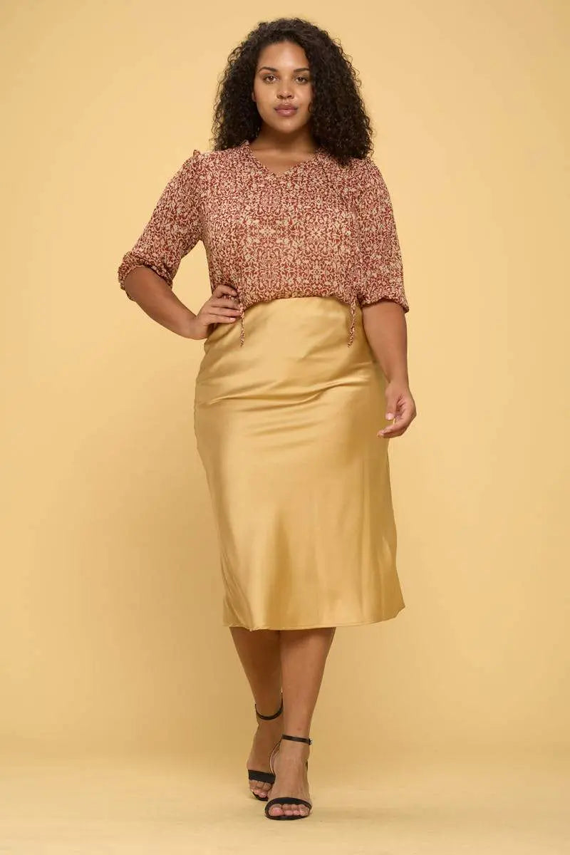 Elegant Satin Midi Skirt Tan Hephaestus