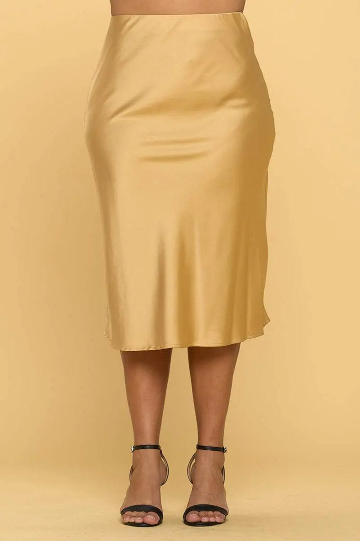 Elegant Satin Midi Skirt Tan Hephaestus