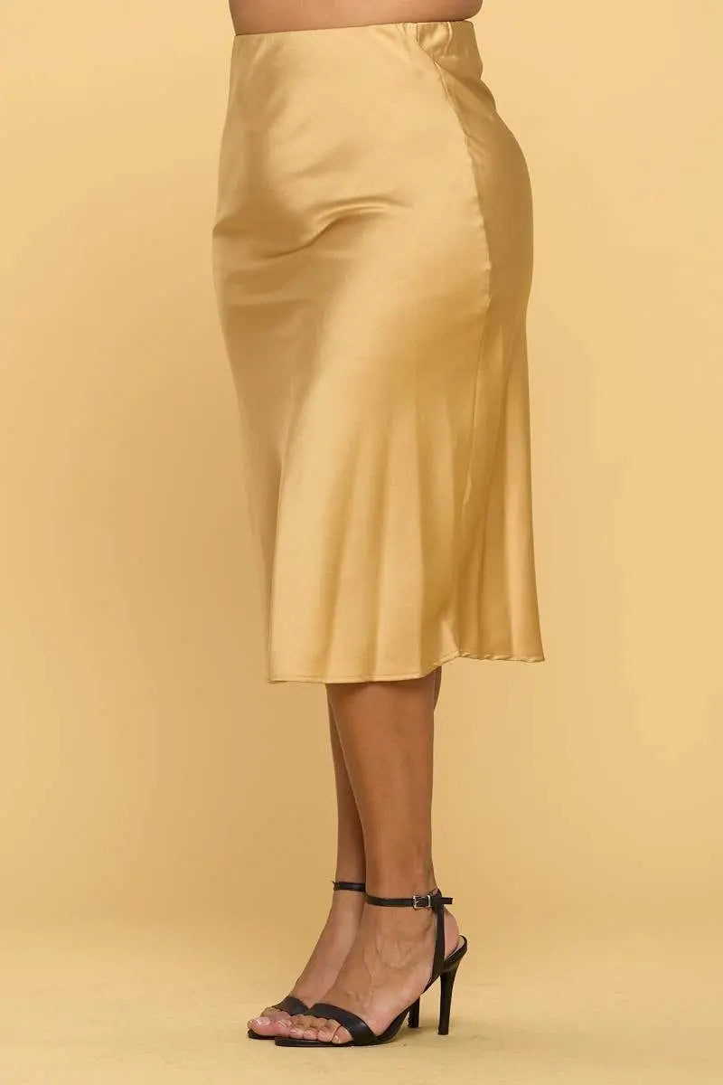 Elegant Satin Midi Skirt Tan Hephaestus