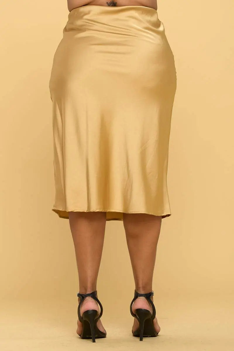 Elegant Satin Midi Skirt Tan Hephaestus