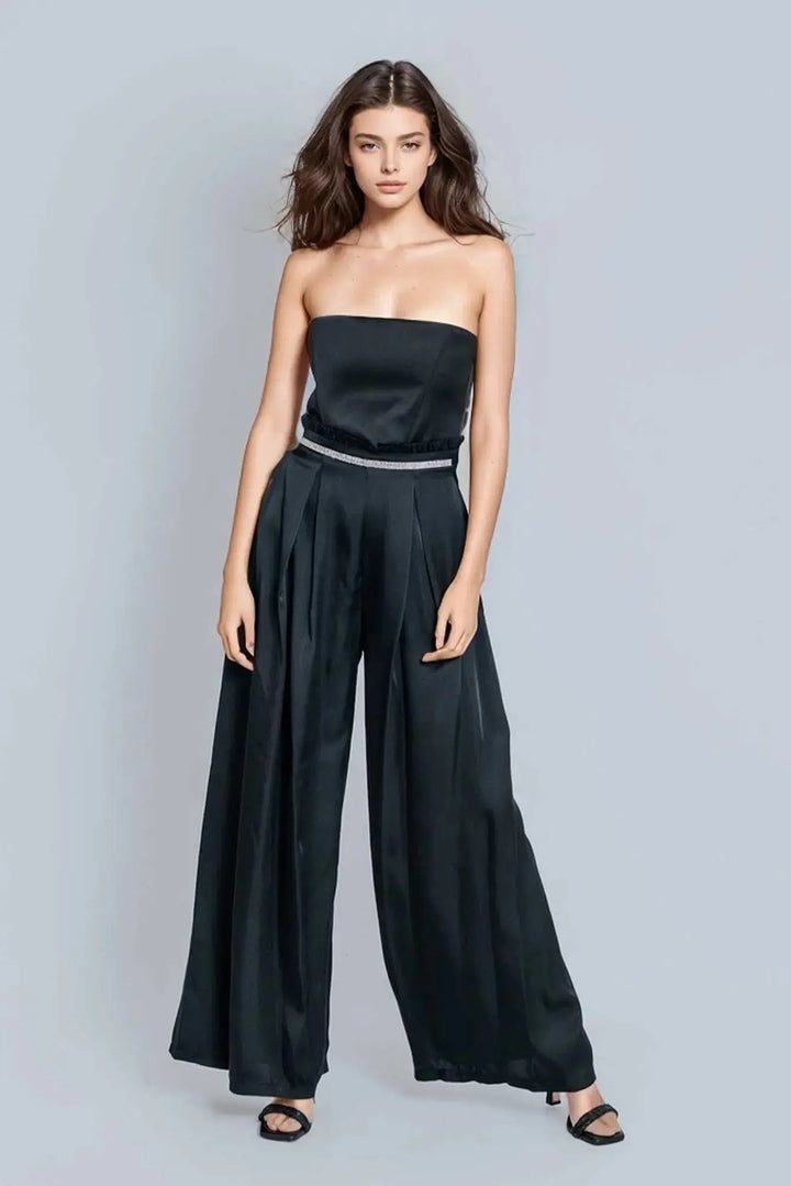 Chic High-Waisted Pleated Black Wide-Leg Trousers Blue Apollo