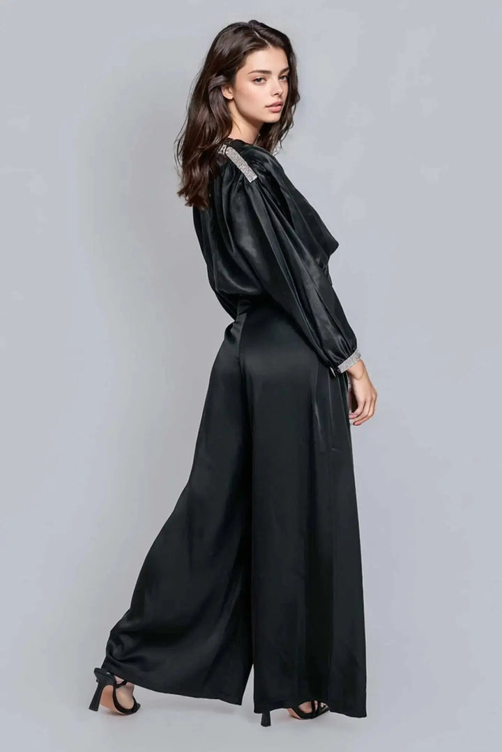 Chic High-Waisted Pleated Black Wide-Leg Trousers Blue Apollo