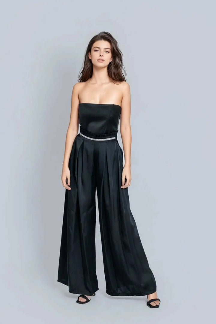 Chic High-Waisted Pleated Black Wide-Leg Trousers Blue Apollo