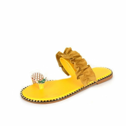 Pineapple Pearl Beach Slides Flat Toe Casual Womens Slippers Coffee Jasper