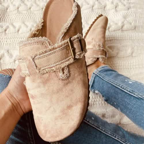 Chic Vintage Canvas Slip-On Clogs for Women - Comfortable Round Toe Flats Coffee Jasper