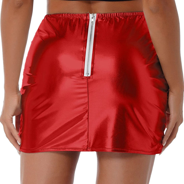 Womens Metallic Shiny Skirts Winter Warm A-Line Mini Skirt Red Iphigenia