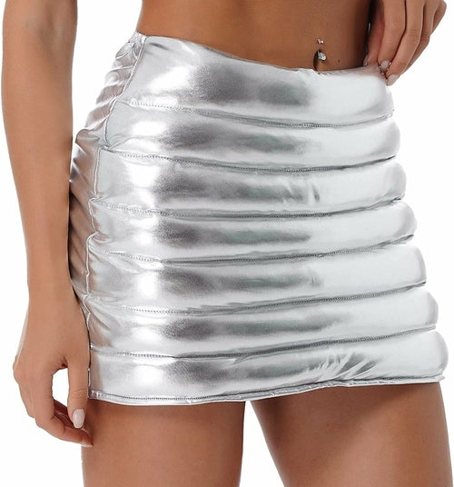 Womens Metallic Shiny Skirts Winter Warm A-Line Mini Skirt Red Iphigenia