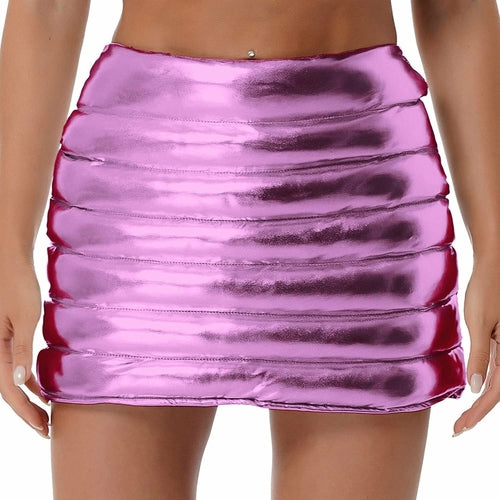 Womens Metallic Shiny Skirts Winter Warm A-Line Mini Skirt Red Iphigenia