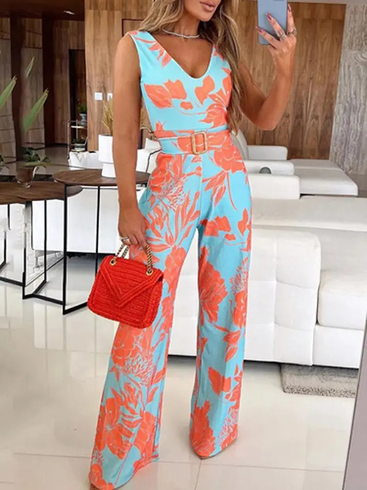 Women's Chic V-Neck Wide Leg Jumpsuit - Versatile Summer Outfit for Beach & Parties Silver Sam