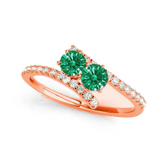 USA Studs R781-EM-D-.50-14R-i-1 0.5 14K Rose Gold Emerald Two Stone Ri