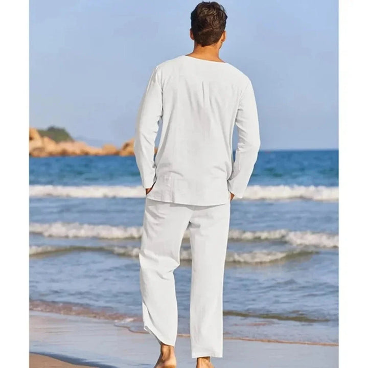 Casual Cotton Linen Two Piece Men Set Raspberry Eurybia