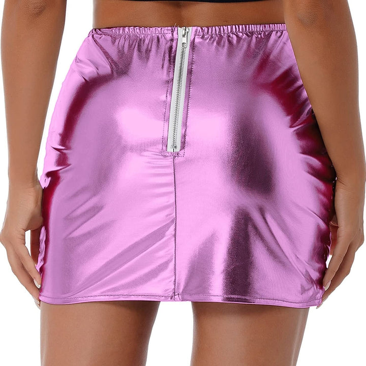 Womens Metallic Shiny Skirts Winter Warm A-Line Mini Skirt Red Iphigenia