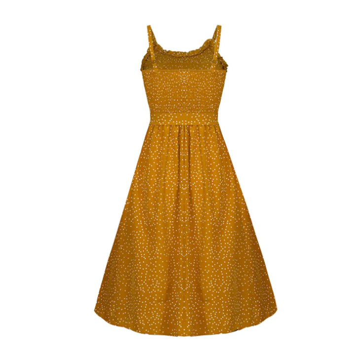 Charming Polka Dot Summer Maxi Dress with Spaghetti Straps for Women Yellow Pandora