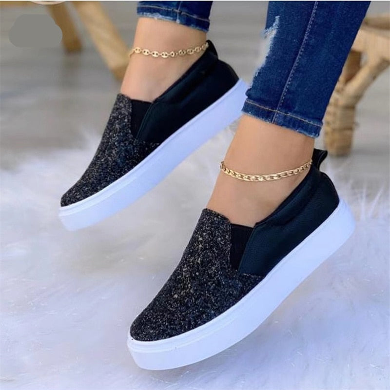 Moccasins Glitter Flat Female Loafers Shoes Black/Rose Gold/Black/Gold Coffee Jasper