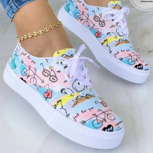 2022 Fashion Graffiti Women Sneakers Trainers Shoes Coffee Jasper