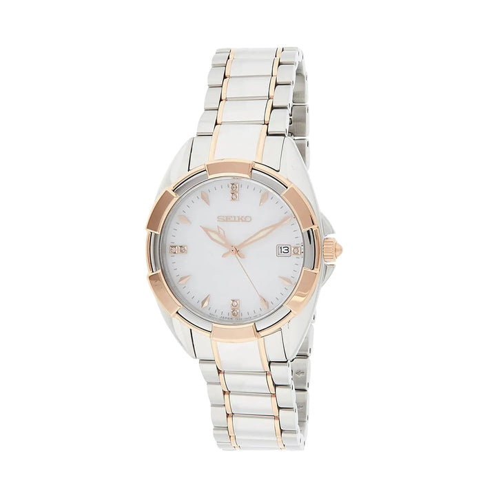 Seiko SKK888 Luxe Two-Tone Women's Watch with Diamond Accents and Mother of Pearl Dial Rose Quartz