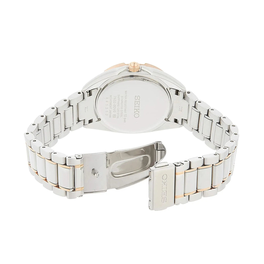 Seiko SKK888 Luxe Two-Tone Women's Watch with Diamond Accents and Mother of Pearl Dial Rose Quartz