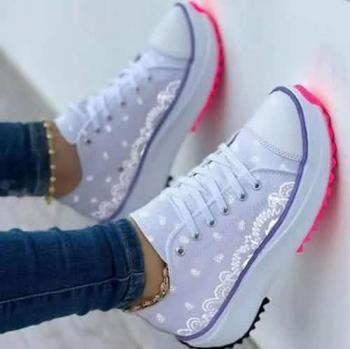 Trendy 2022 Women's Casual Sport Sneakers with Unique Patterns Silver Juneberry