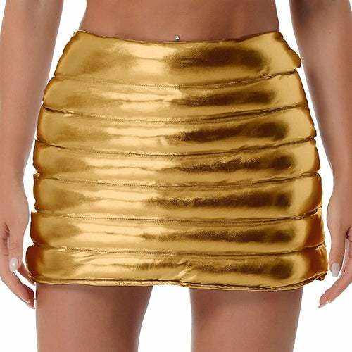 Womens Metallic Shiny Skirts Winter Warm A-Line Mini Skirt Red Iphigenia