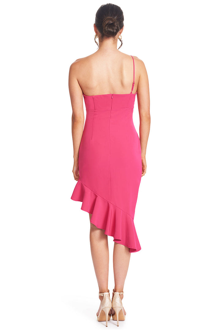 Fuchsia Flair Ruffle Dress - Asymmetric Hem with Adjustable Strap Peach Dionysus