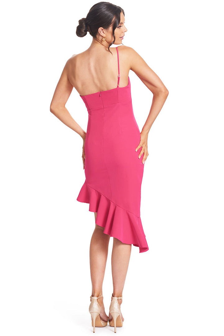 Fuchsia Flair Ruffle Dress - Asymmetric Hem with Adjustable Strap Peach Dionysus